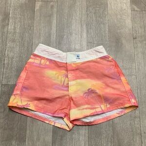 Womens Vintage Jimmy’Z Beach Palm Trees Lined‎ Swim Surf Shorts